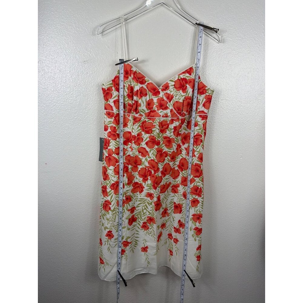 NWT Ann Taylor Coral-Red Poppy Floral Cotton  Summer Midi Dress  Size 10 - Picture 15 of 16